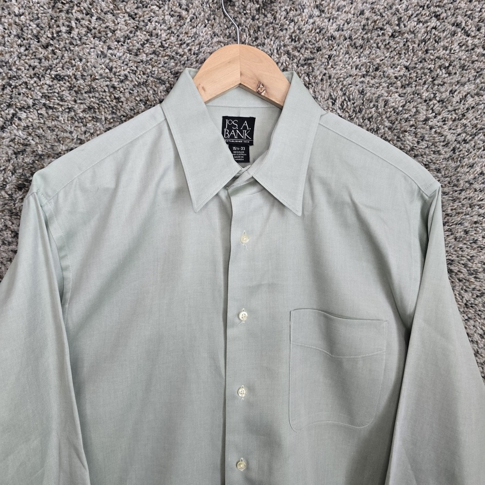 Jos A Bank Dress Shirt Mens 15.5 33 Green Button Up Regular Fit Cotton - Picture 4 of 8